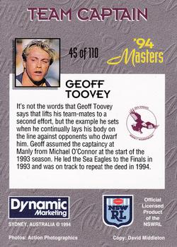 1994 Dynamic NSW Rugby League '94 Masters #45 Geoff Toovey Back